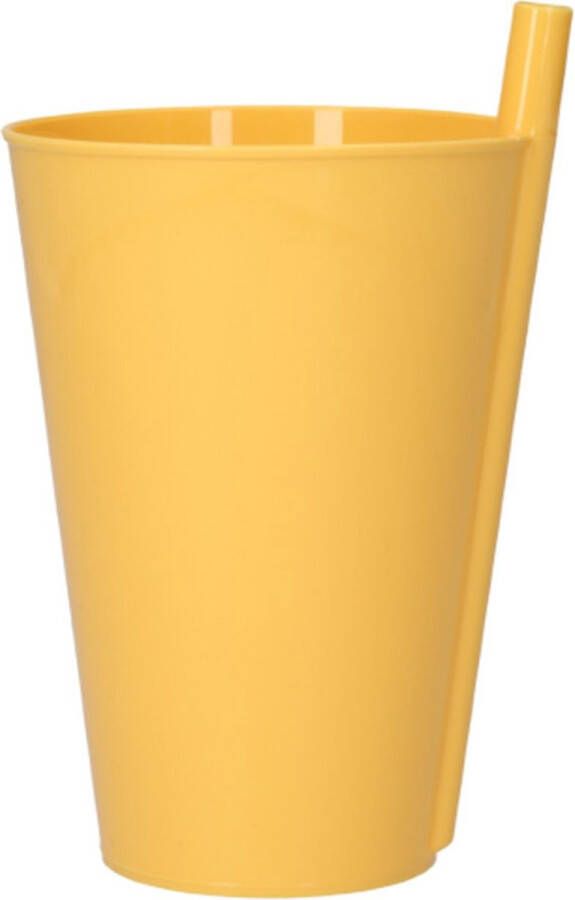 Handige Drinkbeker met rietje SIPSTER Geel Set van 4 Geen geknoei met losse rietjes Beker Mok met rietje 8 x 8 x 13 7 cm