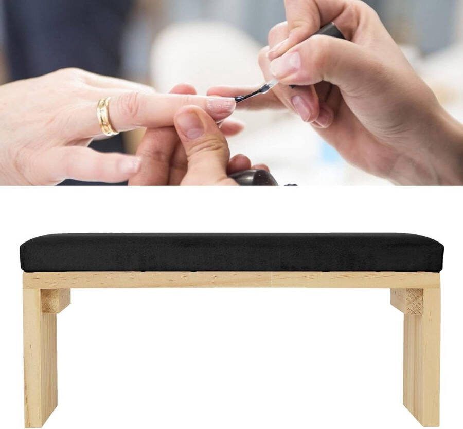 Handkussen voor Nail Art Zachte Mat Ergonomisch Ontworpen Hoogte Verstelbaar PU Leer Houten Manicure Armsteun Nagel Salon Accessoire Zwart