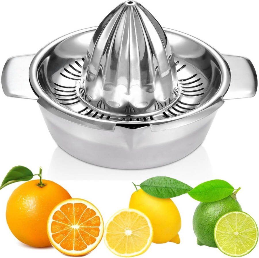 Handmatige citruspers 18 8 roestvrij staal met reservoir van 350 ml diameter 13 8 cm vaatwasserbestendig professionele kwaliteit roestvrije citroenpers limoenpers fruitpers