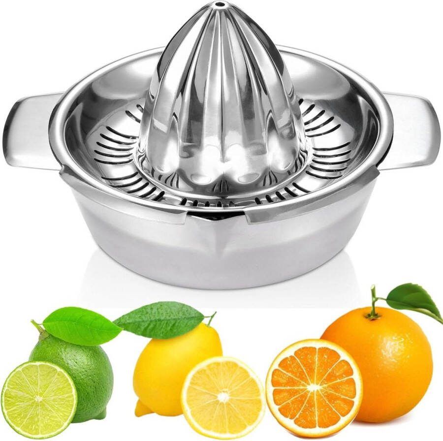 Handmatige citruspers roestvrij staal 18 8 met reservoir 350 ml vaatwasmachinebestendig professionele kwaliteit sinaasappelpers roestvrije sappers 138 cm diameter