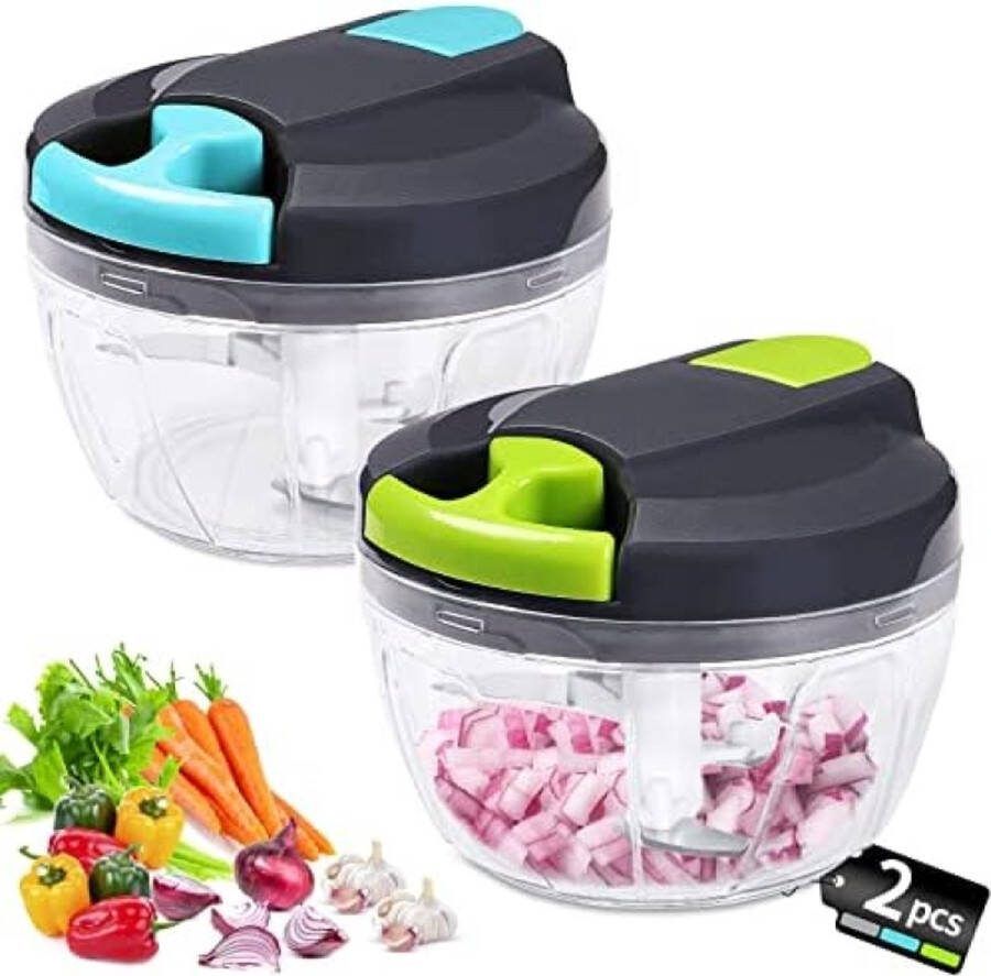 Handmatige hakmolen 2 stuks 520 ml mini-uienhakmolen met 12 messen en 2 mixers
