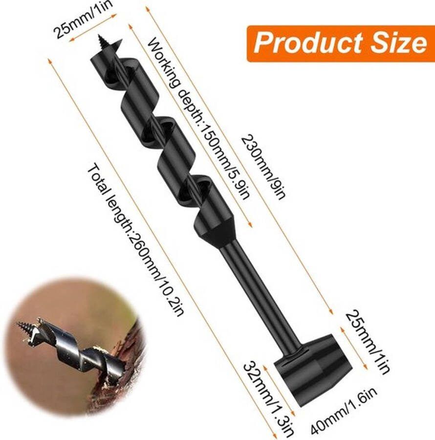 Handmatige handboormachine voor buiten houtbewerking handboorsleutel multifunctionele slak spiraalboor voor outdoor camping plugboor (25 x 230 m