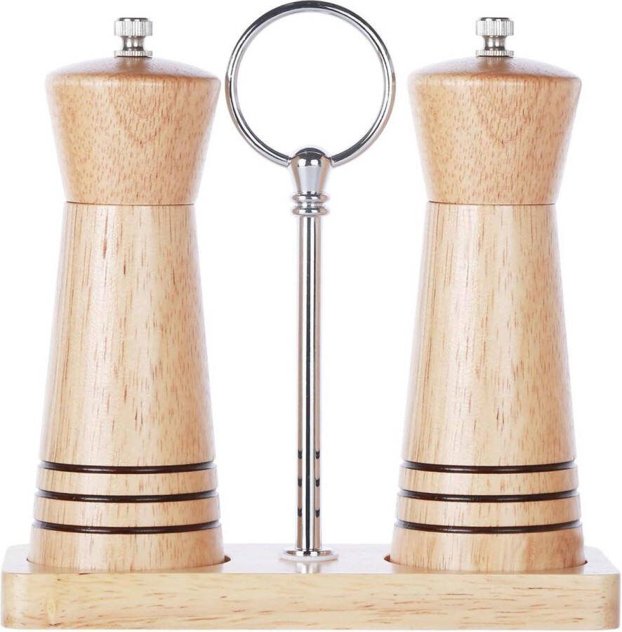 Handmatige houten zout en pepermolen grof zout keramische molen verstelbare kruidenmolen rubber hout 15.5cm set van 2 S-vorm