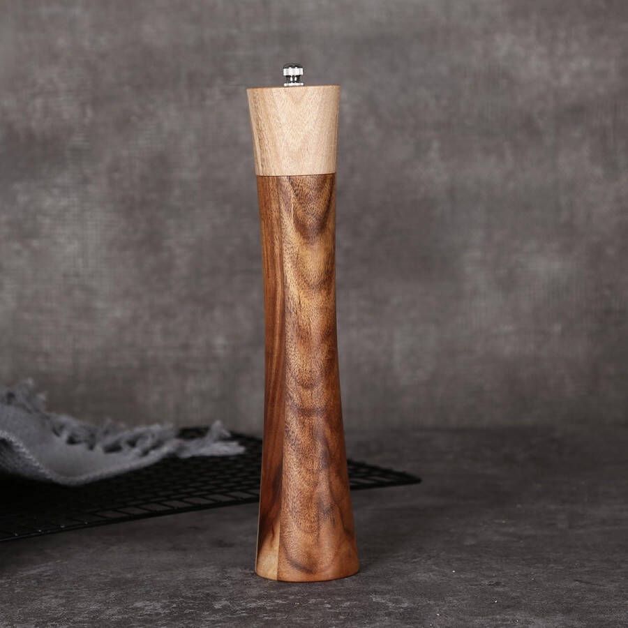 Handmatige houten zout en pepermolen grof zout keramische molen verstelbare kruidenmolens acaciahout 20cm S-vorm