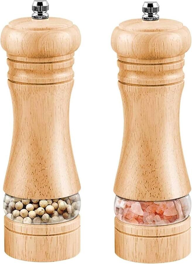 Houten zout en pepermolen set handmatige kruidenmolen met keramisch maalwerk 2-delige peperstrooier voor keukenopslag en organisatie 16 7 cm