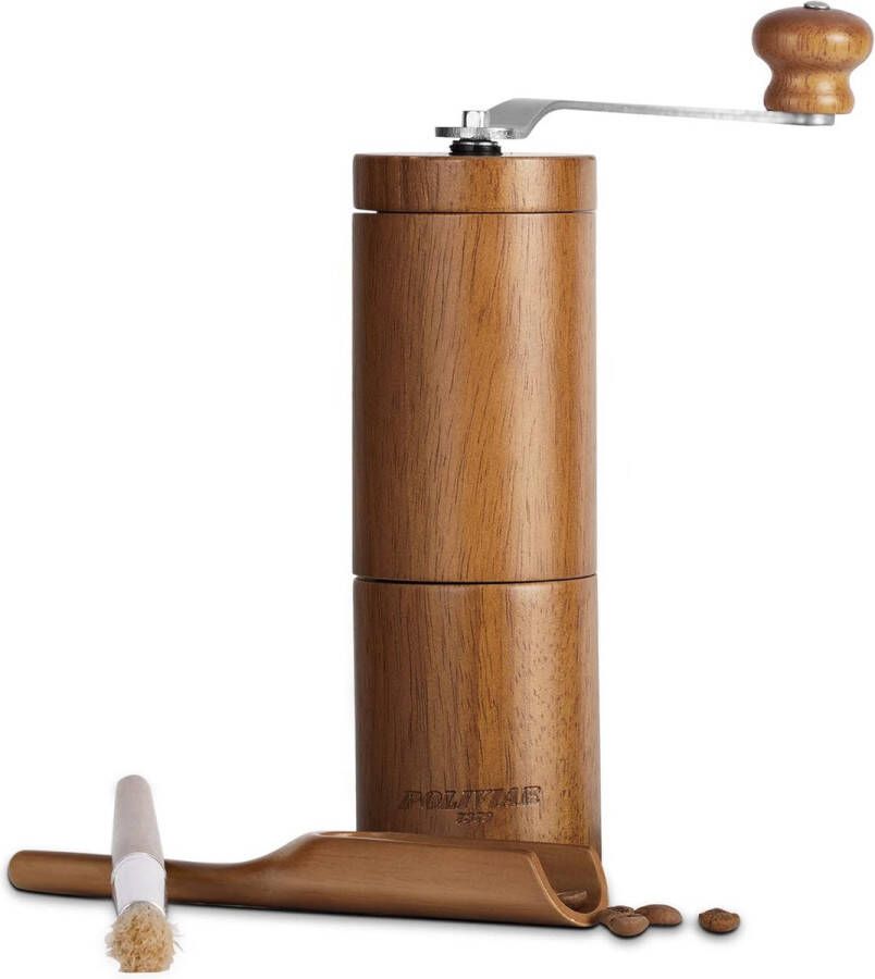 Handmatige koffiemolen koffiebonenmolen met verstelbare keramische braam vintage stijl houten handkoffiemolen draagbare koffiemolen met borstel en lepel (JX2022-CG10-DE)