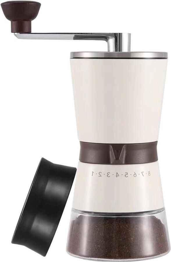 Handmatige Koffiemolen Met Externe Verstelbare Grofheid 8 Niveau Melkachtig Wit Conische Keramische Burr Zwart Draagbare Molen Voor Thuiskantoor Reizen coffee grinder manual