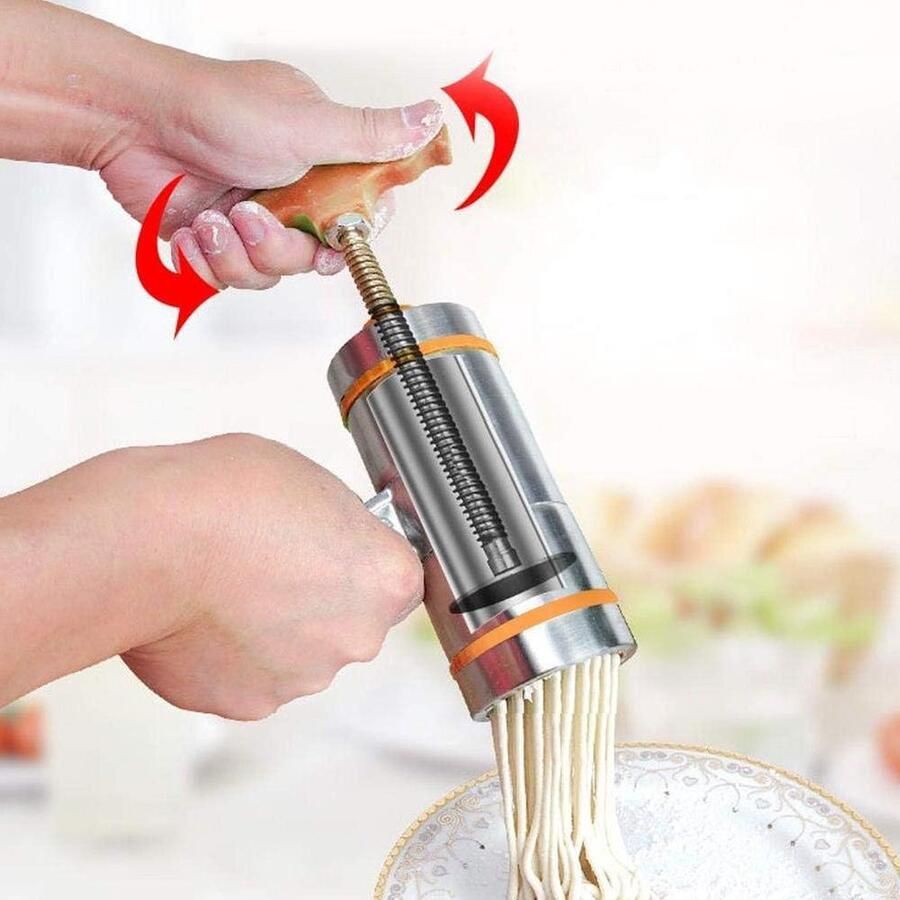 Handmatige Pasta Maker Roestvrij Staal Noedel Machine Huishoudelijke Noedel Maker Machine 7 Mallen Oranje pasta roller