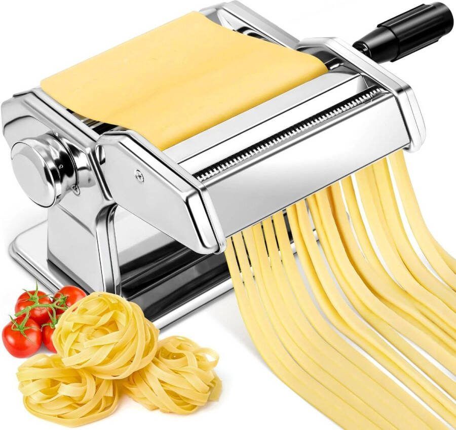 Handmatige pastamachine brede roestvrijstalen pastamaker met twee rollers pasta spaghetti fettuccine lasagna 7 diktes instelbaar