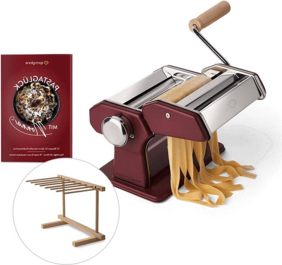 Handmatige Pastamachine roestvrij staal incl. pastadroger & 3 snijdopzetstukken spaghetti lasagne tagliatelle handmatig pasta roller