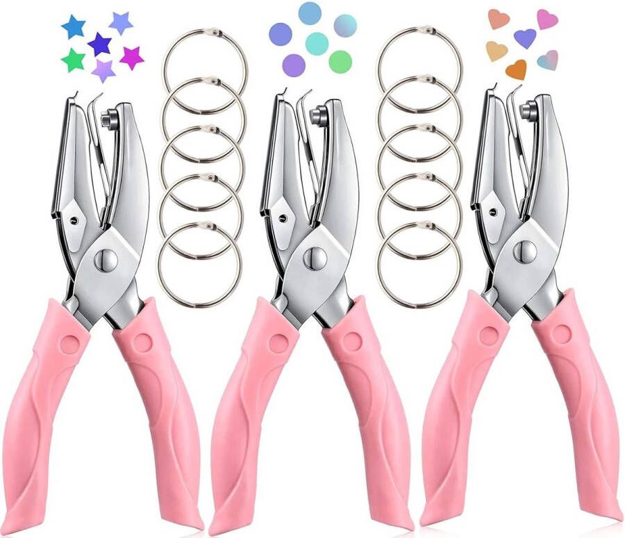 Handmatige Perforator Metaal 3 Stuks Perforatietang met één Gat voor Papier Kaarten Scrapbook Notebook Kaart Maken Foto Teststickers Doe-het-zelf Handwerk Stanspapier Gaatjestang