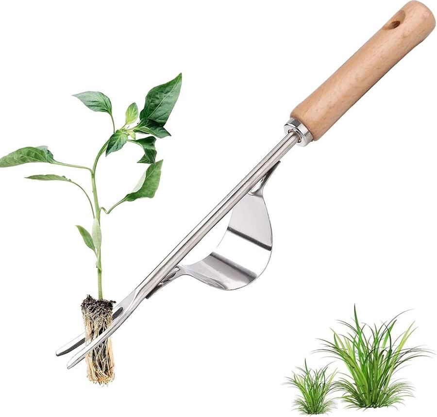 Handmatige roestvrij stalen onkruidsteker tuingereedschap met natuurlijk houten handvat voor graven onkruidsteker grubber zaailing jätentransplantatio draagbare en eenvoudige onkruidsteker
