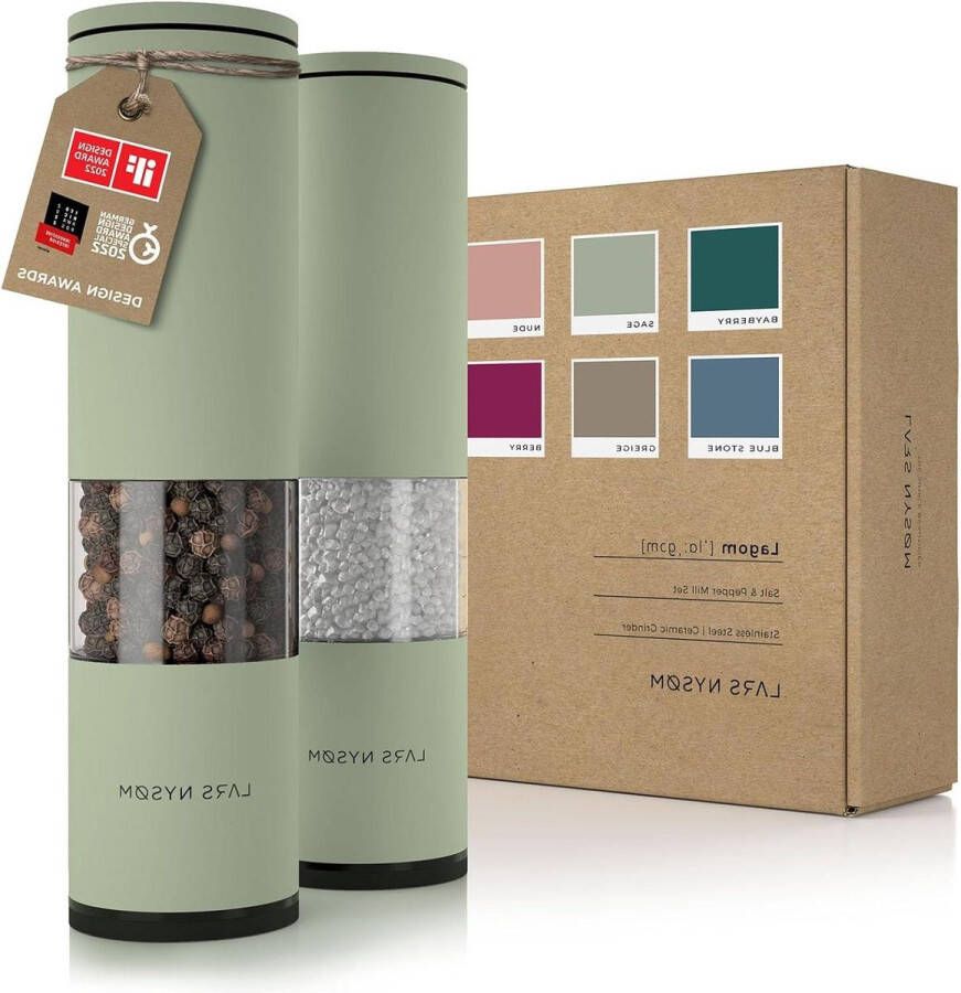 Handmatige zout peper molen set van 2 met keramische molen grof fijn instelbaar Designer kruidenmolen (Sage)