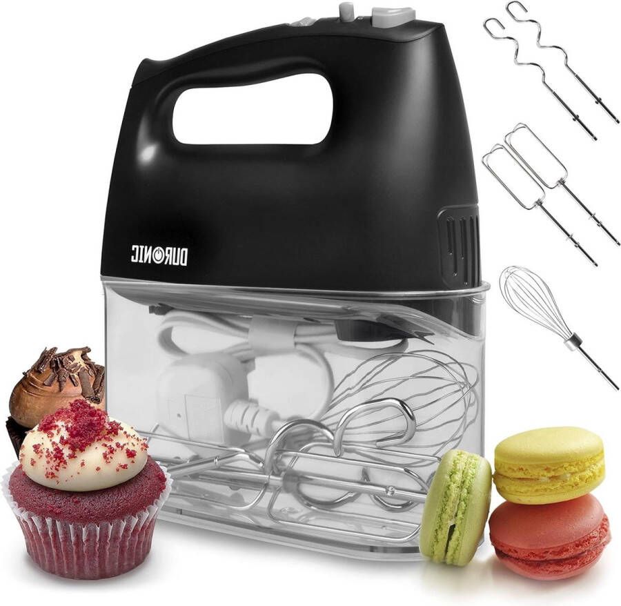 Handmixer 400 W 5 Snelheden 5 Accessoires 2 Kloppers 2 Deeghaken 1 Garde Opbergcontainer 5 Mixer Instellingen & Turbo Functie Onmisbaar Bakgereedschap Zwart