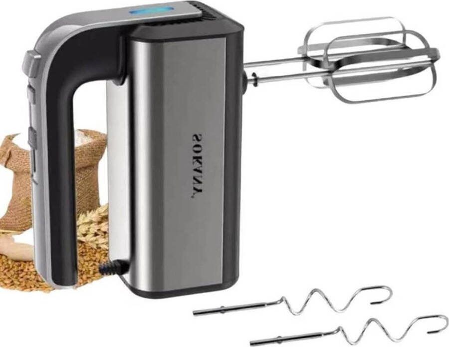 Handmixer 800 W roestvrijstalen kneedmachine 5 snelheden met Exit-knop 2 kneedhaken en 2 gardes