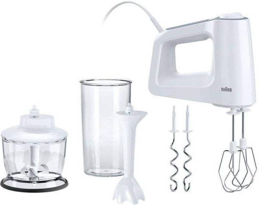 Handmixer met 5 Snelheden en turbo Inclusief Gardes deeghaken staafmixervoet hakmolen en maatbeker 500W Wit