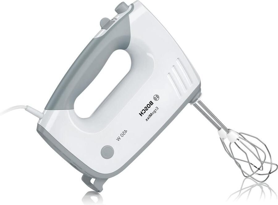 Handmixer MFQ36400 450 Watt roestvrijstalen gardes deeghaken vijf snelheden turbofunctie wit grijs