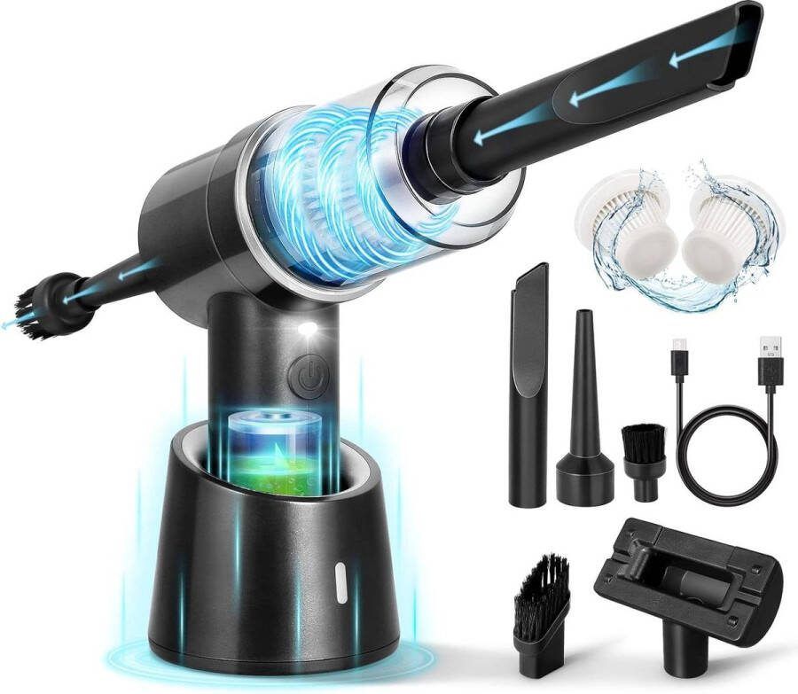 Handstofzuiger 3-in-1 Elektrisch Perslucht Oplaadbaar Mini-stofzuiger Voor Huisdierenhaar Autoreiniging Zilver Zwart