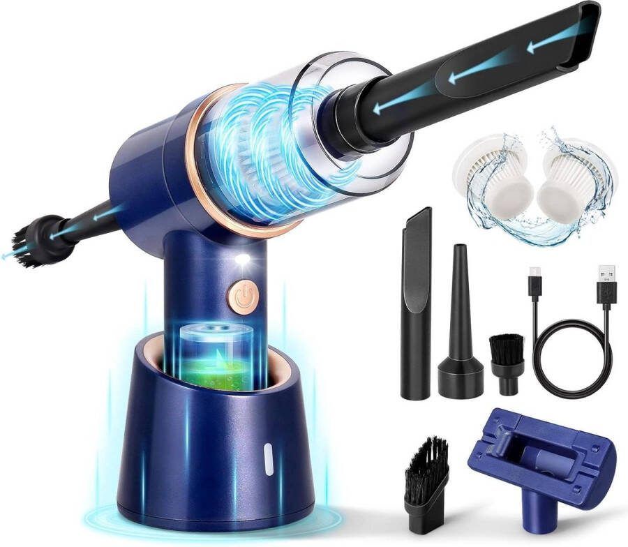 Handstofzuiger 3-in-1 Elektrische Persluchtstofzuiger Oplaadbaar Mini-stofzuiger Voor Huisdierenhaar en Autoreiniging Opwaarderen Blauw handstofzuiger