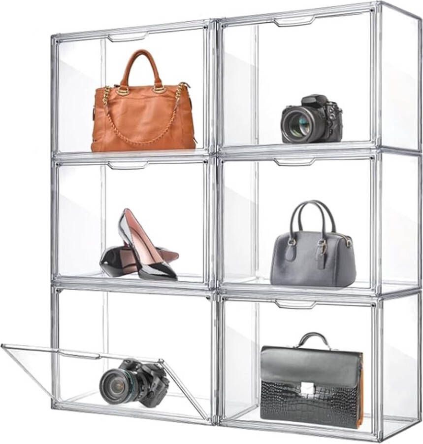 Handtas opbergorganizer voor kast acryl stapelbare transparante doos met magnetische deur plastic opbergcontainers vitrine voor portemonnee verzamelbare speelgoedschoen