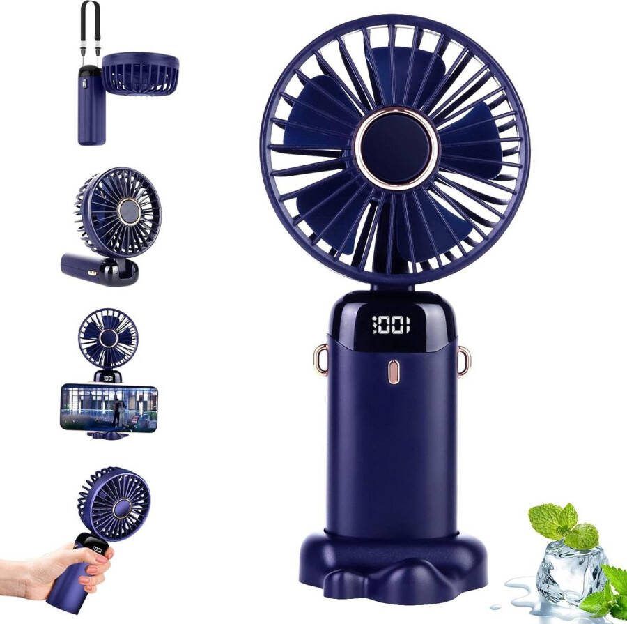 Handventilator 5000mAh Mini Fan USB Fan 5 Snelheden Batterij Kleine Ventilator Tafelventilator Sterke Luchtstroom Blauw Handventilator