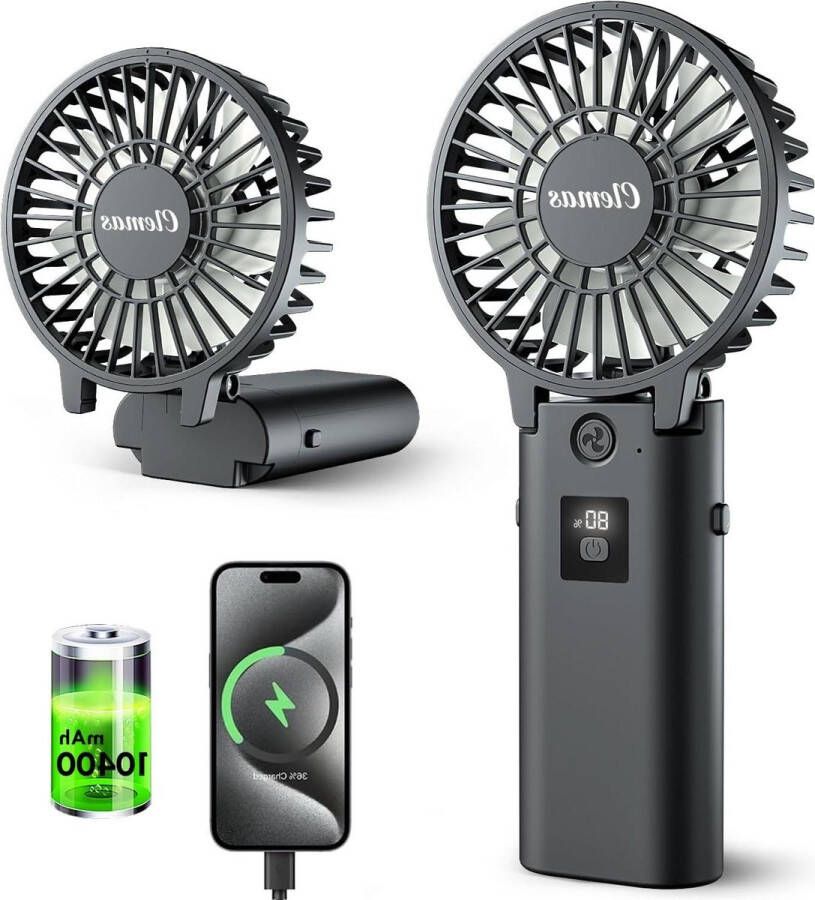 Handventilator Draagbare oplaadbare handventilator-afneembaar ontwerp 10400 mAh batterij-opvouwbare mini-ventilator-geïntegreerde powerbank koeloplossing reizen buiten-binnen