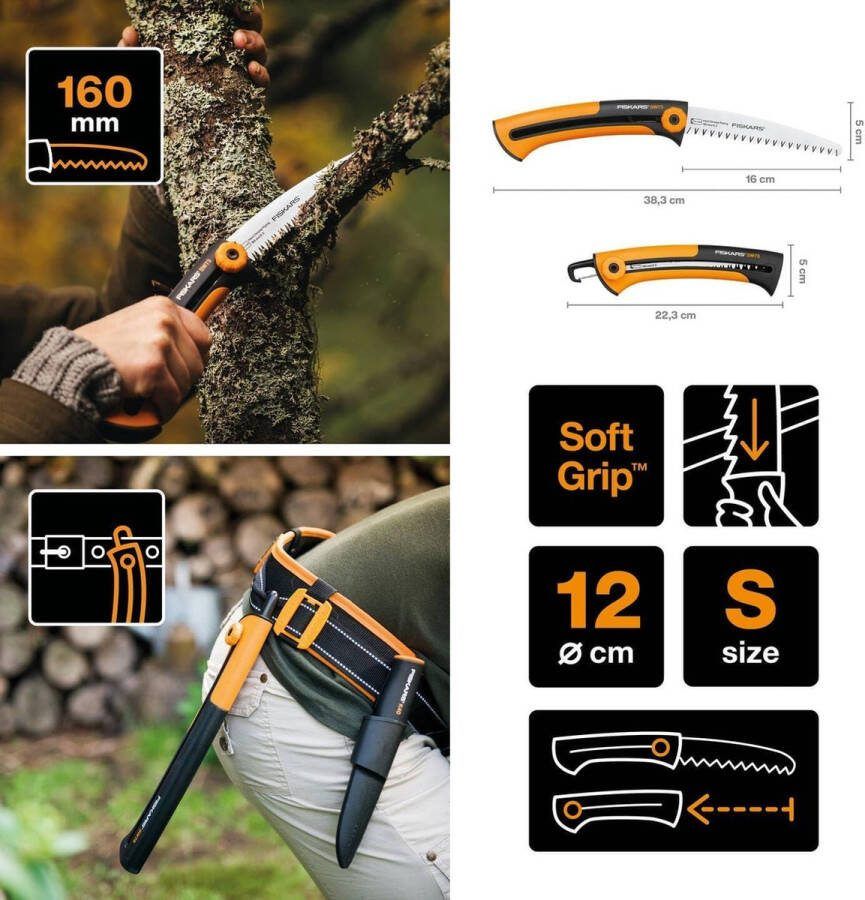 Handzaag voor jong hout grofgetand opvouwbaar bladlengte 16 cm roestvrij staal kunststof Xtract SW73 lengte 35 cm Zwart Oranje