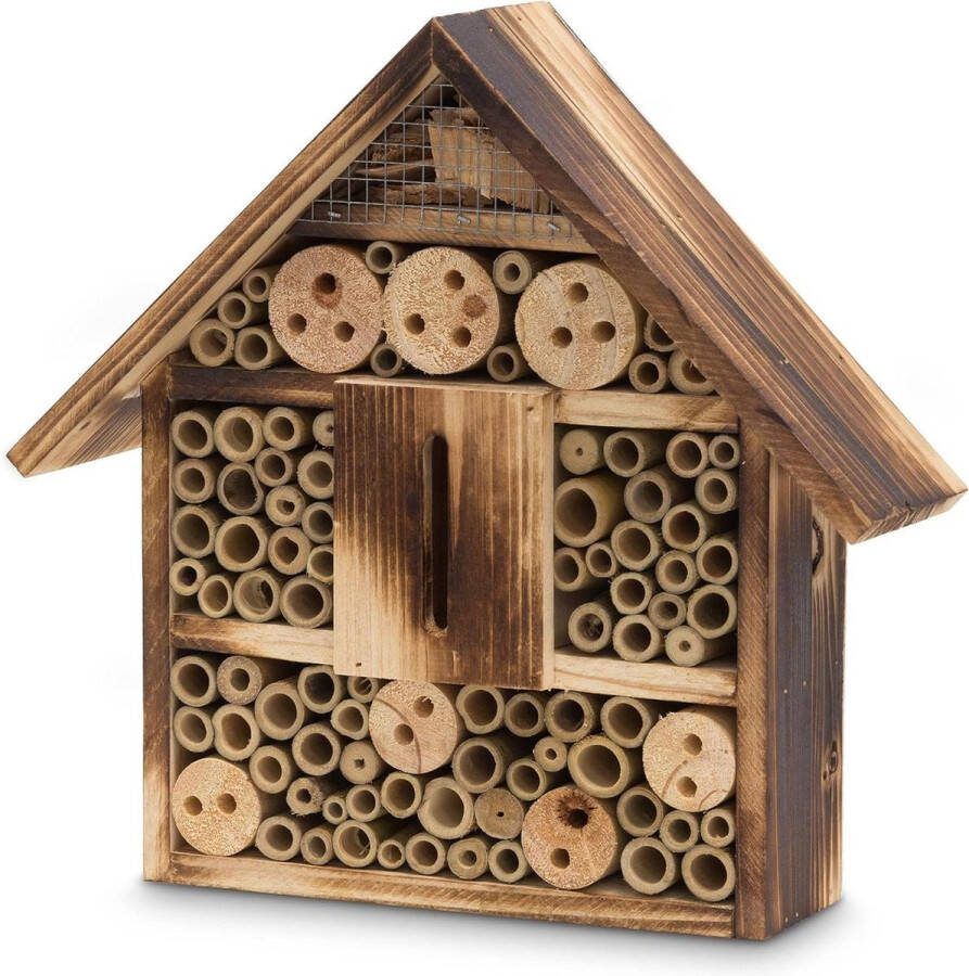 Hangend insectenhotel gevlamd variant bijenhotel 285 x 30 x 9 cm kevers hout tuin klein natuur