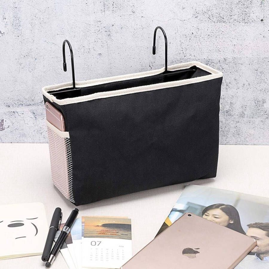 Hangend opbergidee langs het bed zakje studentenkamer organizer caddy bureau voor home office school slaapzaal stapelbed (zwart)