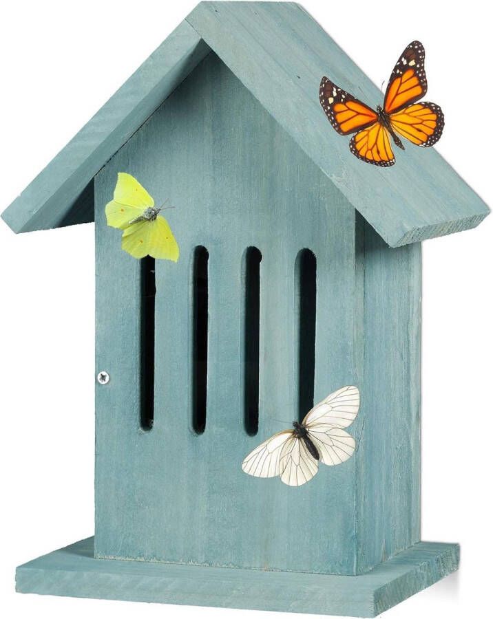 Hangend vlinderhuis insectenhotel tuin balkon ophangen HxBxD: 255 x 185 x 12 cm turkoois insect hotel