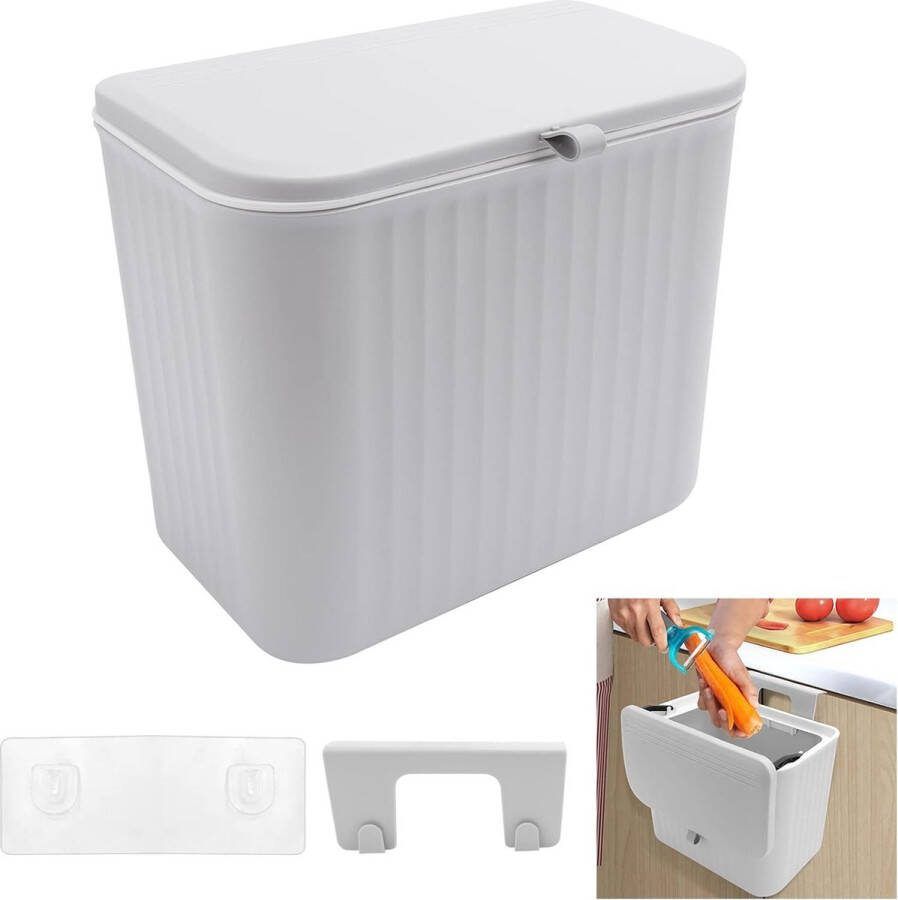 Hangende bak met deksel kleine afvalbak hangende compostbak voor keuken afvalbak om op te hangen keukenafvalbak keukenhangende organische afvalbak keuken voor kantoor badkamer (wit 7L)