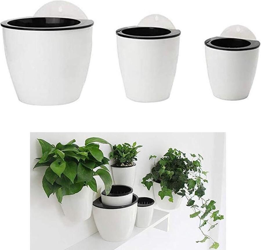 Hangende bloempotten van kunststof set van 3 automatische wateropname bloemenemmer voor balkonhek tuinornamenten plantenpotten voor thuis op kantoor Flower Hanger