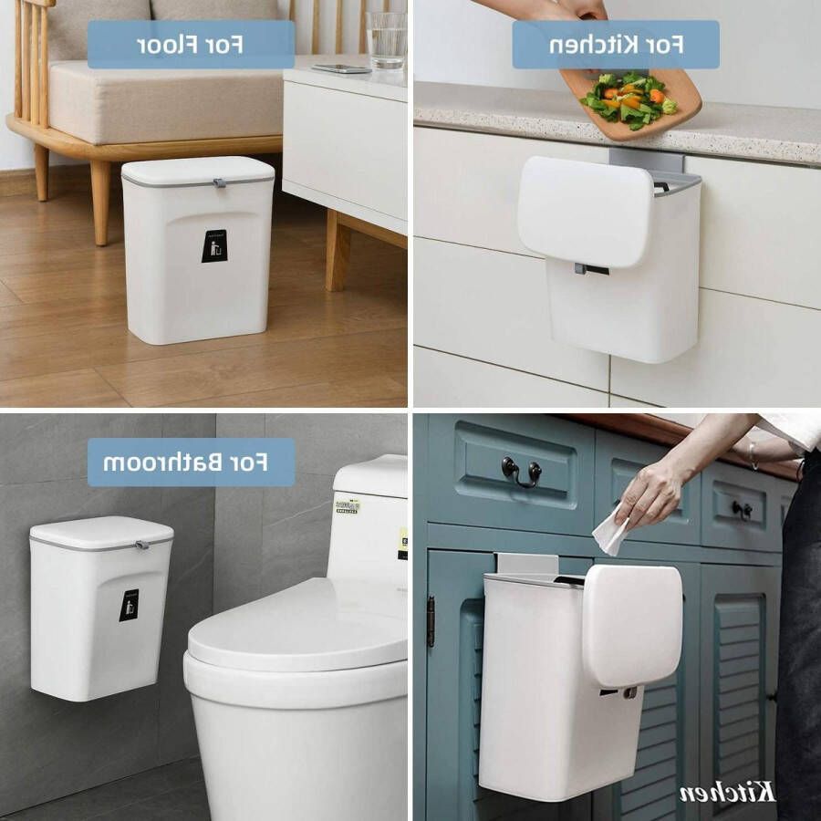 Hangende Compostbak voor keuken en badkamer 24 gallons 9L Onder de gootsteen Kleine prullenbak met deksel Binnenshuis compostemmer Wit