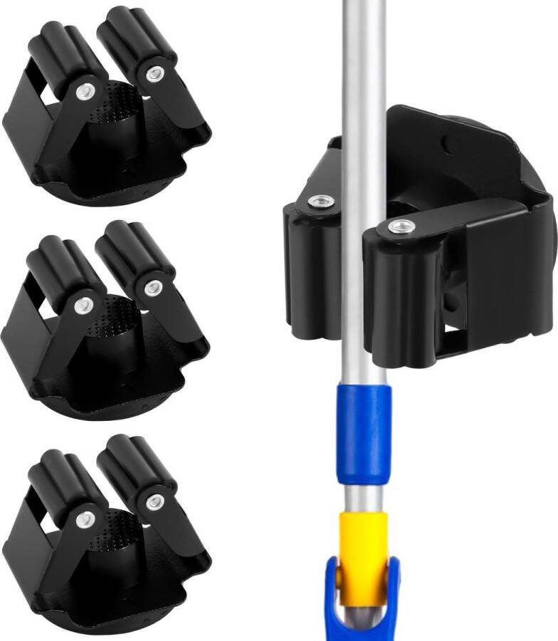 Hangende Dweil en Bezemhouder Magnetische Bezemhouder Robuuste Dweilhouder Bezemhouder Zonder Boor Bezemopslagrek Zwart Dweilrek Wandmontage Wasgoed Garage