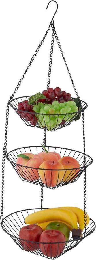 Hangende fruitmand 3 lagen 73 x 28 cm Draadmand voor fruit en groente Zwart