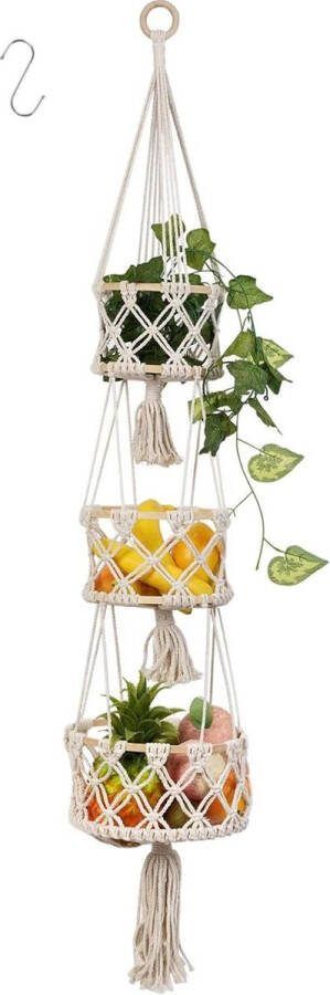 Hangende fruitmand 3 verdiepingen Boho handgeweven hangmand voor keuken woonkamer bloemenhanger macramé groenten organiser hanglamp hangende groente- en fruitmand