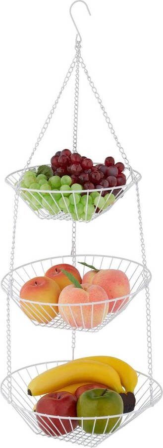 Hangende fruitmand 73 x 28 cm 3 lagen draadmand fruit & groente wit