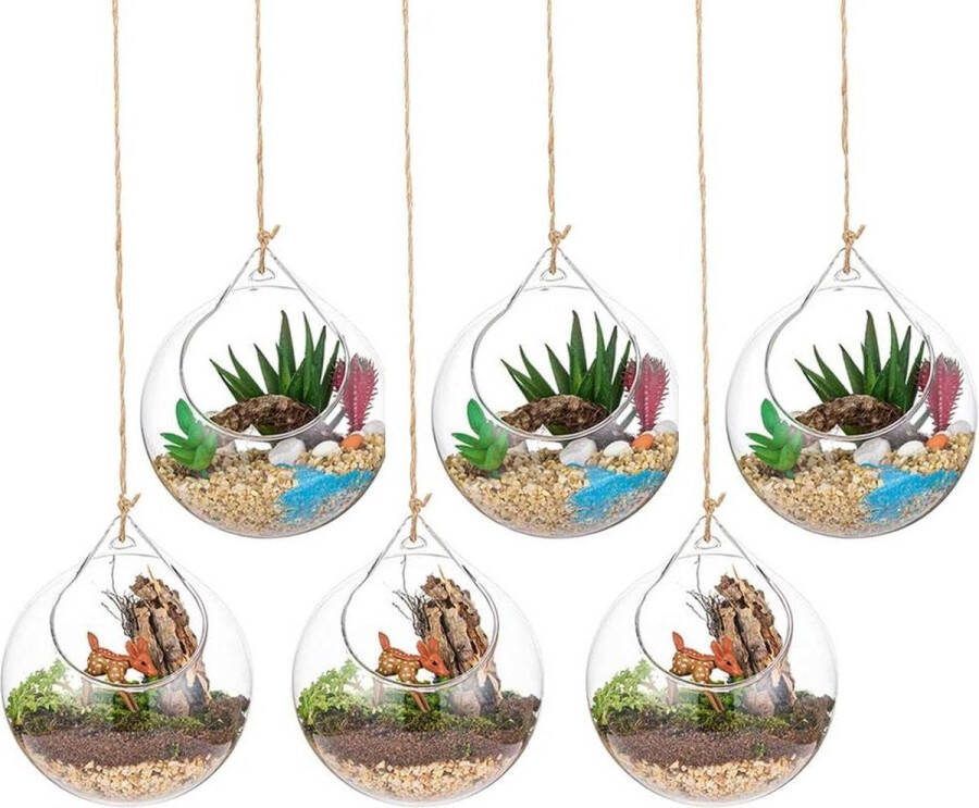 Hangende Glazen Bollen Terrarium Vetplanten Orbs 6 Stuks Glazen Planter Grote Opening Lucht Varen Planten Vaas Hanger 4 Inches Voor Thuis Party Bruiloft Tuin Diy Ontwerp Flower Hanger