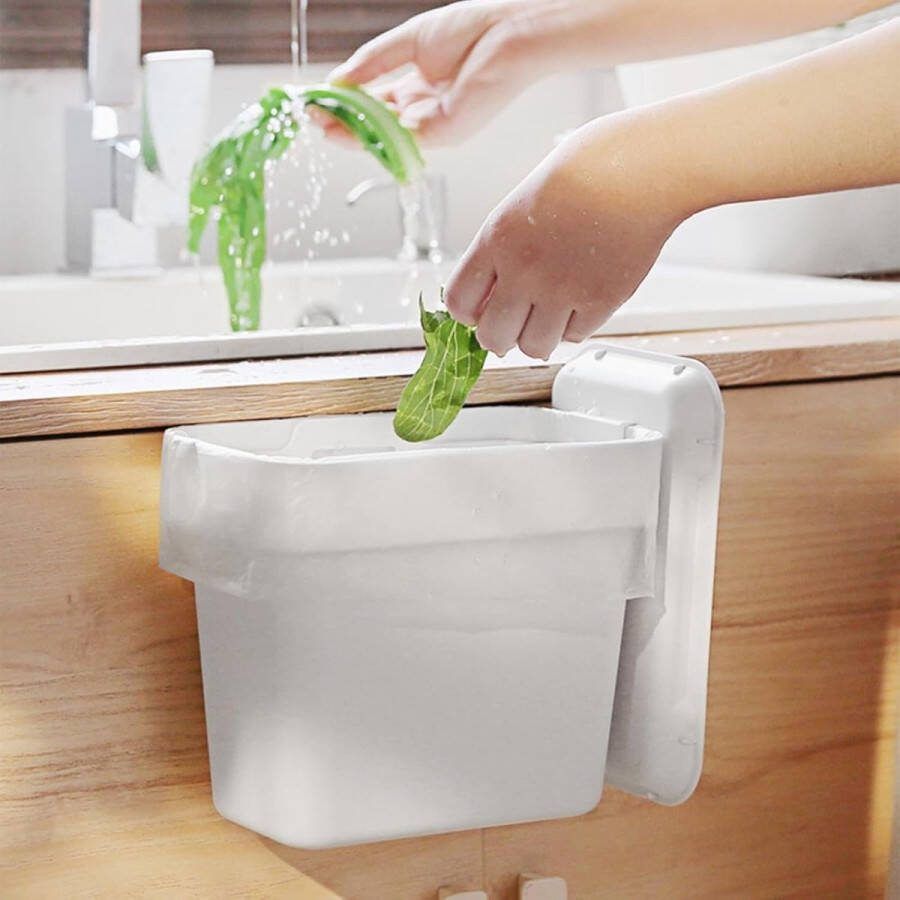 Hangende keukenafvalbak 4L compostbak voor keuken afvalbak voor kantoor praktijk camper badkamer kleedkamer bevestiging op kastdeur kunststof