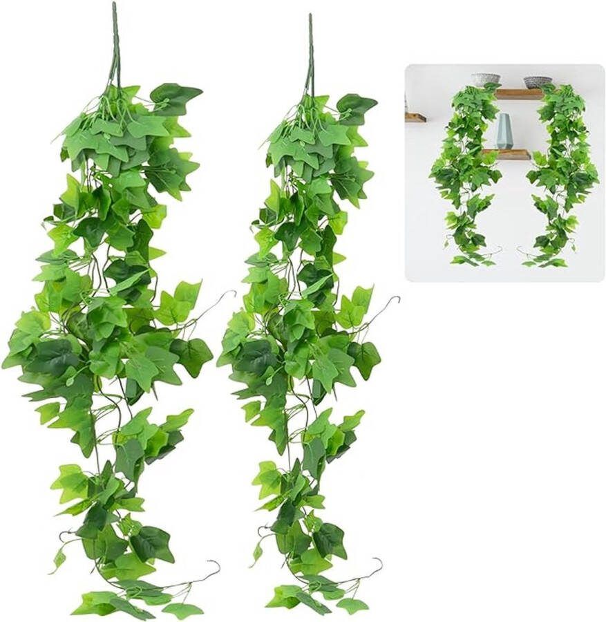 Hangende kunstplanten 2 stuks eucalyptus-bladeren hangend onderhoudsvrije plastic hangplanten namaakklimplanten voor muur keuken hangmand decoratie (100 cm)