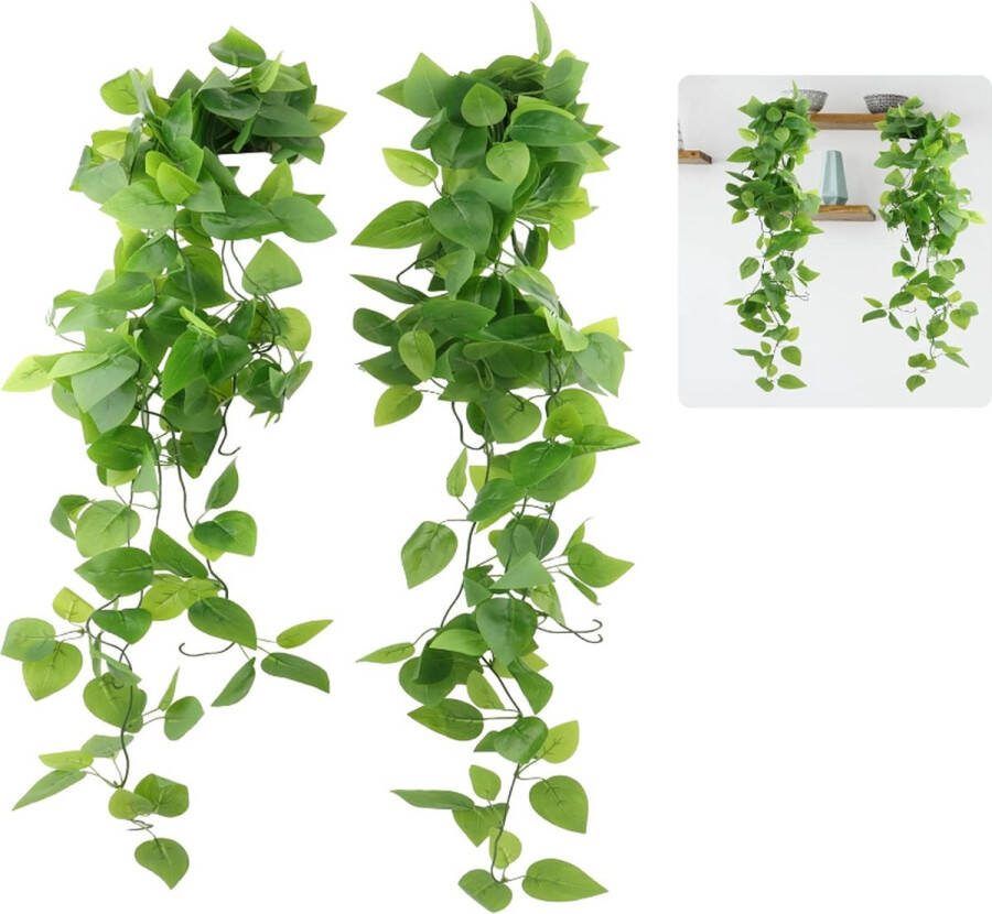 Hangende kunstplanten 2 stuks eucalyptus-bladeren hangend onderhoudsvrije plastic hangplanten namaakklimplanten voor muur keuken hangmand decoratie (108 cm)
