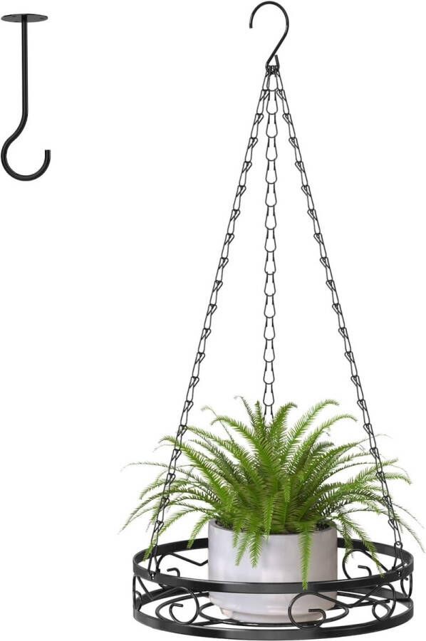 Hangende plantenbakken van metaal plantenhangers bloemenhanger voor binnen met plafondhaken en hangketting zwart