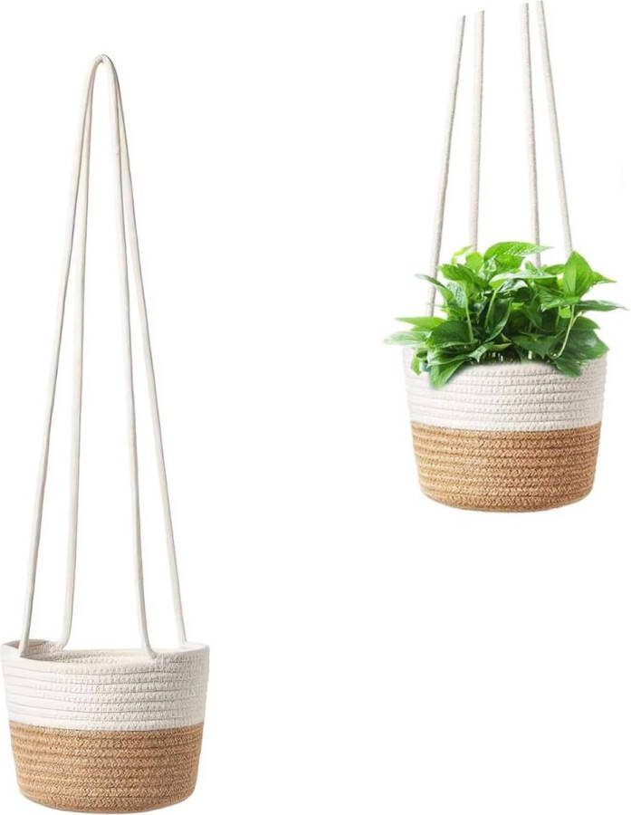 Hangende plantenmand van katoenen touw natuurlijke zeegras bloempotten plantenopbergmand geweven opbergmand hangende plant voor binnen en buiten