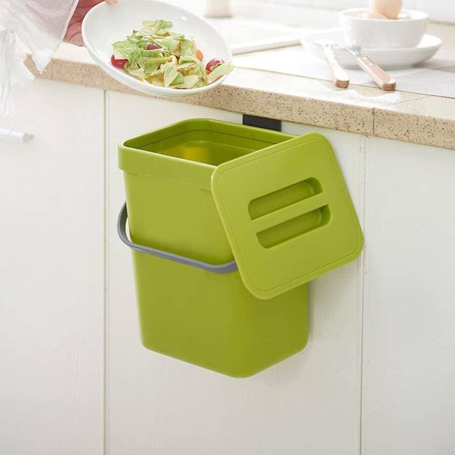 Hangende prullenbak met deksel kleine keuken compostbak voor keukenkastdeur 3 liter afvalbak huishoudelijke aanrechtcontainer badkamer