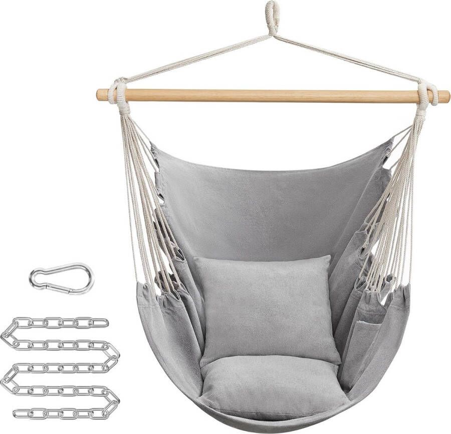 Hangende schommelstoel met 2 kussens metalen ketting maximale belasting 150 kg gebruik binnen en buiten woonkamer slaapkamer grijs