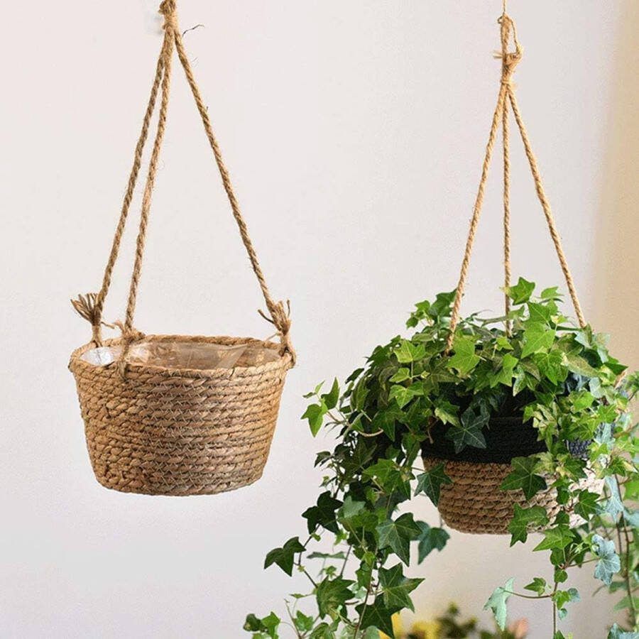 Hangende stroplantenbak 20 cm jute touw hangende mand mandafdekking voor binnen en buiten vetplanten kruiden en kleine planten
