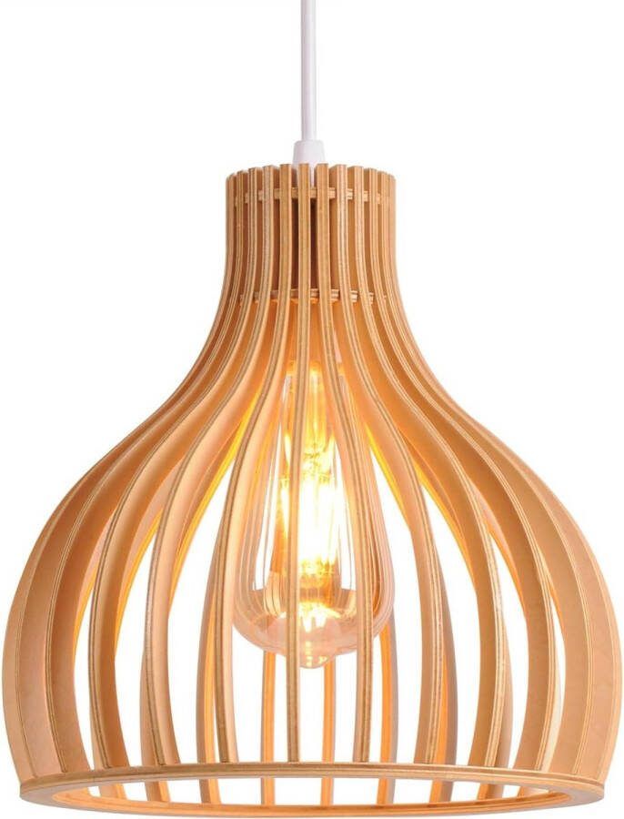 Hangende vintage houten kroonluchter decoratieve vogelkooi plafondlamp retro handgemaakte plafondlamp E27 in hoogte verstelbaar woonkamer eetkamer slaapkamer keuken ø 23 cm naturelle