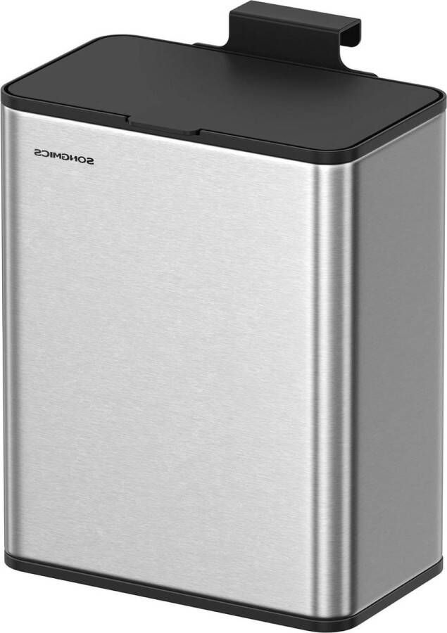 Hangende Vuilnisemmer 8 liter Compostemmer keuken Stalen afvalemmer met deksel Biologisch afval Haak aan kastdeur of muur Onderkast badkamer Metallic zilver
