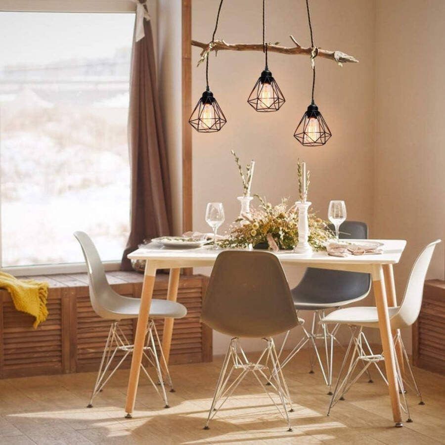 Hanglamp industrieel metaal kroonluchter plafondlamp geometrisch zwart mini E27 vintage Ø 16 cm met cirkelhouder