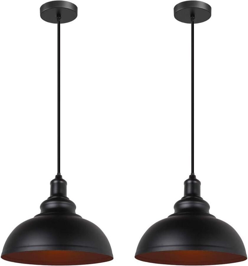Hanglamp industriële kroonluchter plafondlamp vintage E27 retro metalen plafondlamp keuken eetkamer woonkamer restaurant diameter 29 cm zwart compleet 2 stuks